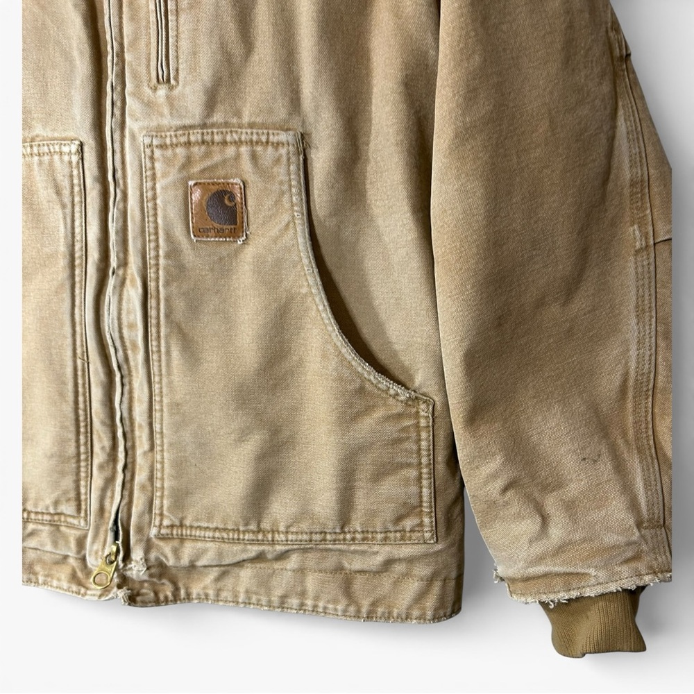 Vintage Carhartt Duck Jacket Sherpa Lined Distressed Workwear Coat L - Picture 8 of 16